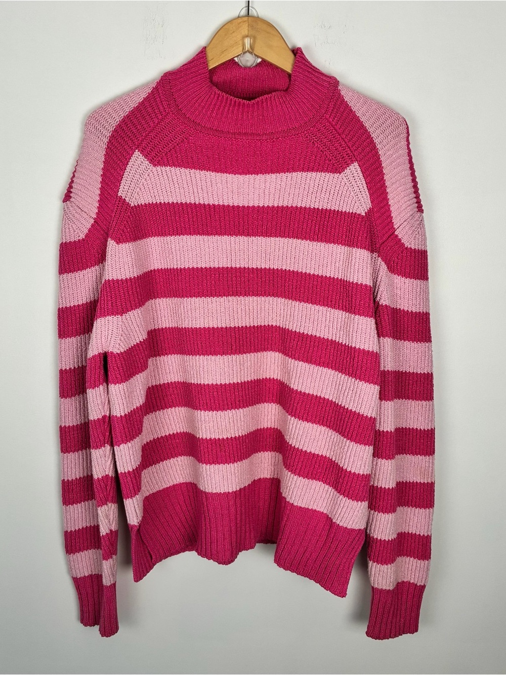 Jacquemus Pink Fuchsia Striped Ribbed Mock Neck Knit Pullover Sweater Designer L